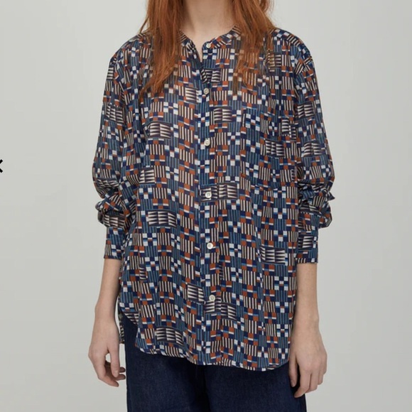 Isabel Marant Etoile Nahla Printed Blouse geometric button down shirt top blue - Picture 1 of 12
